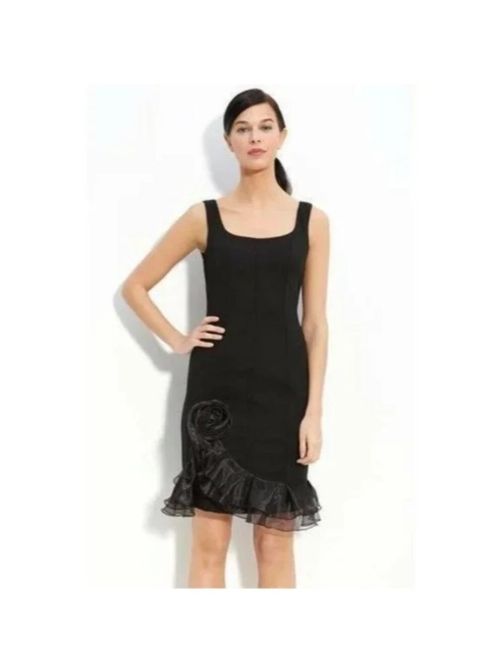 🆕 JS BOUTIQUE Organza Ruffle Trim Crepe Dress Black 12
